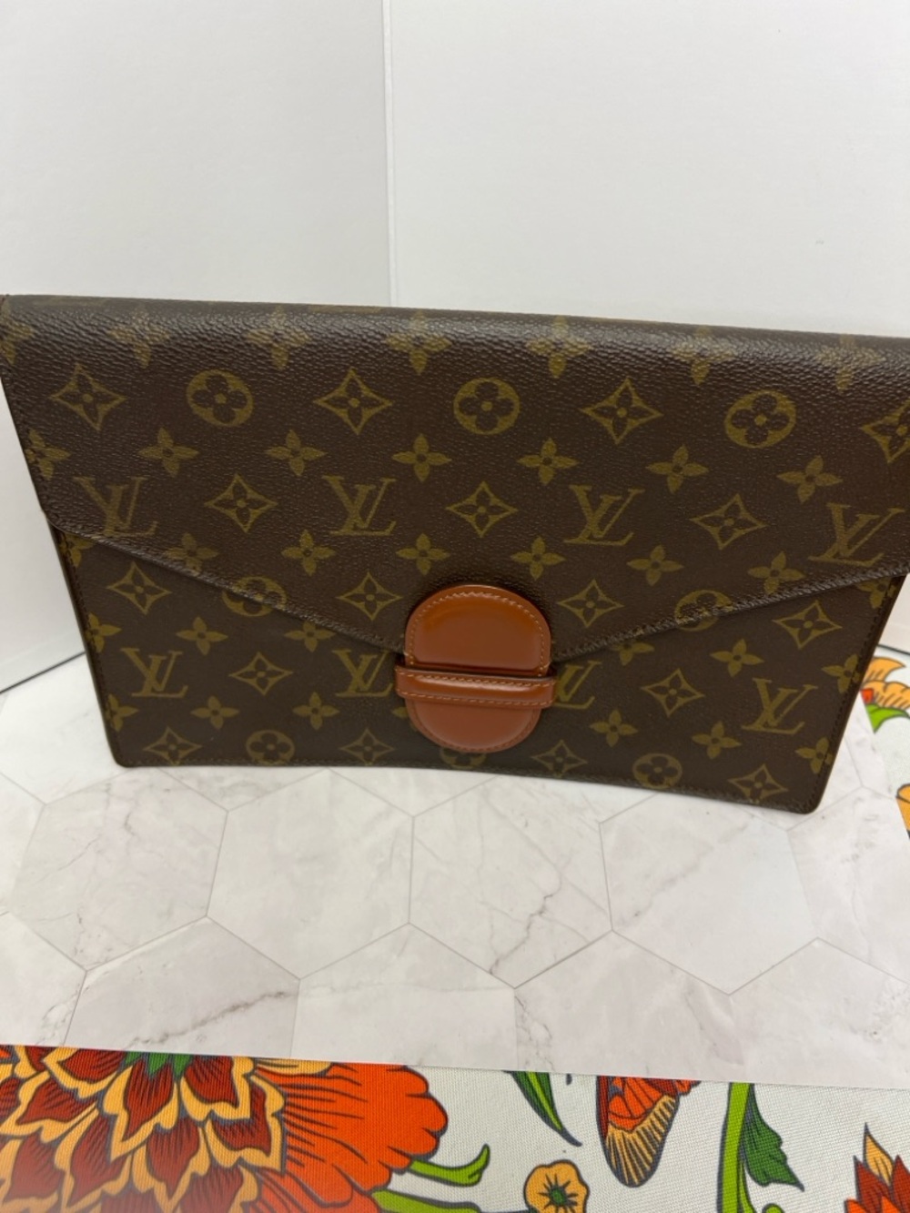 Vintage Louis Vuitton Monogram Envelope Clutch - Brown and Tan Leather Accent